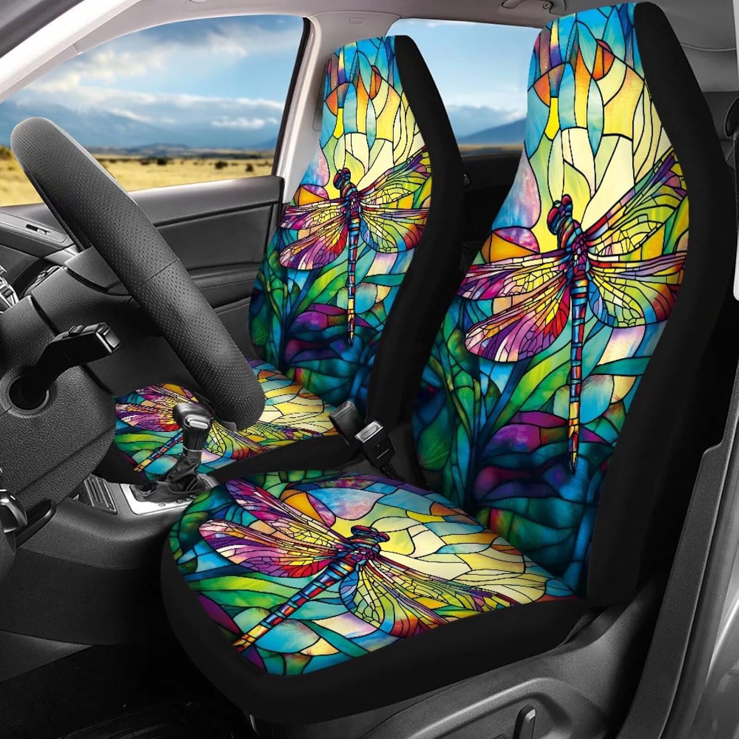 Forchrinse Dragonfly Car Seat Cover,Soft Front Seat Cover for Women Soft Auto Bucket Seat Protector Universal Fit for SUV Truck Van,Set of 2