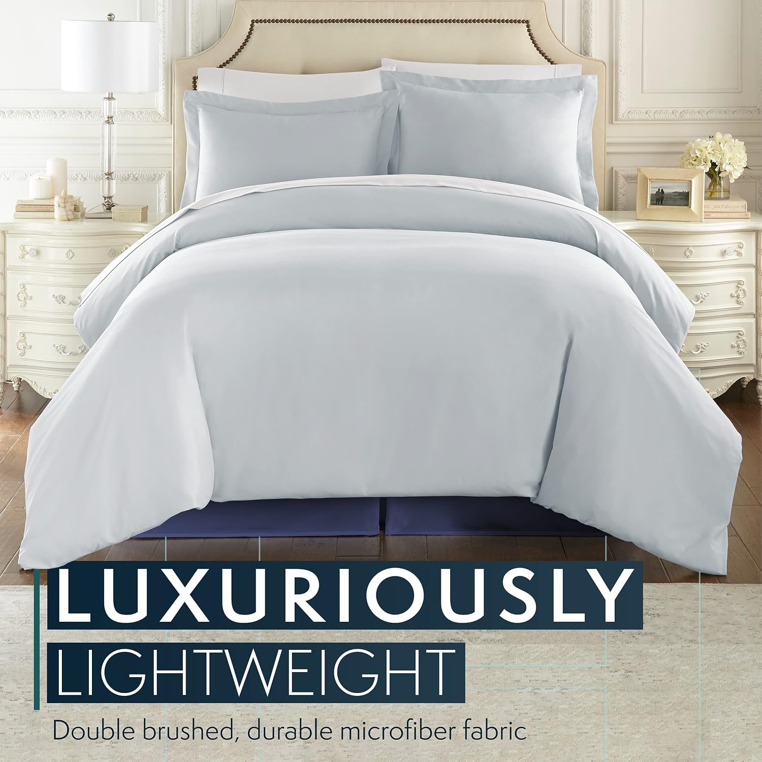 HC Collection Navy King Bed Skirt - Dust Ruffle w/ 14 Inch Drop - Tailored, Wrinkle & Fade Resistant