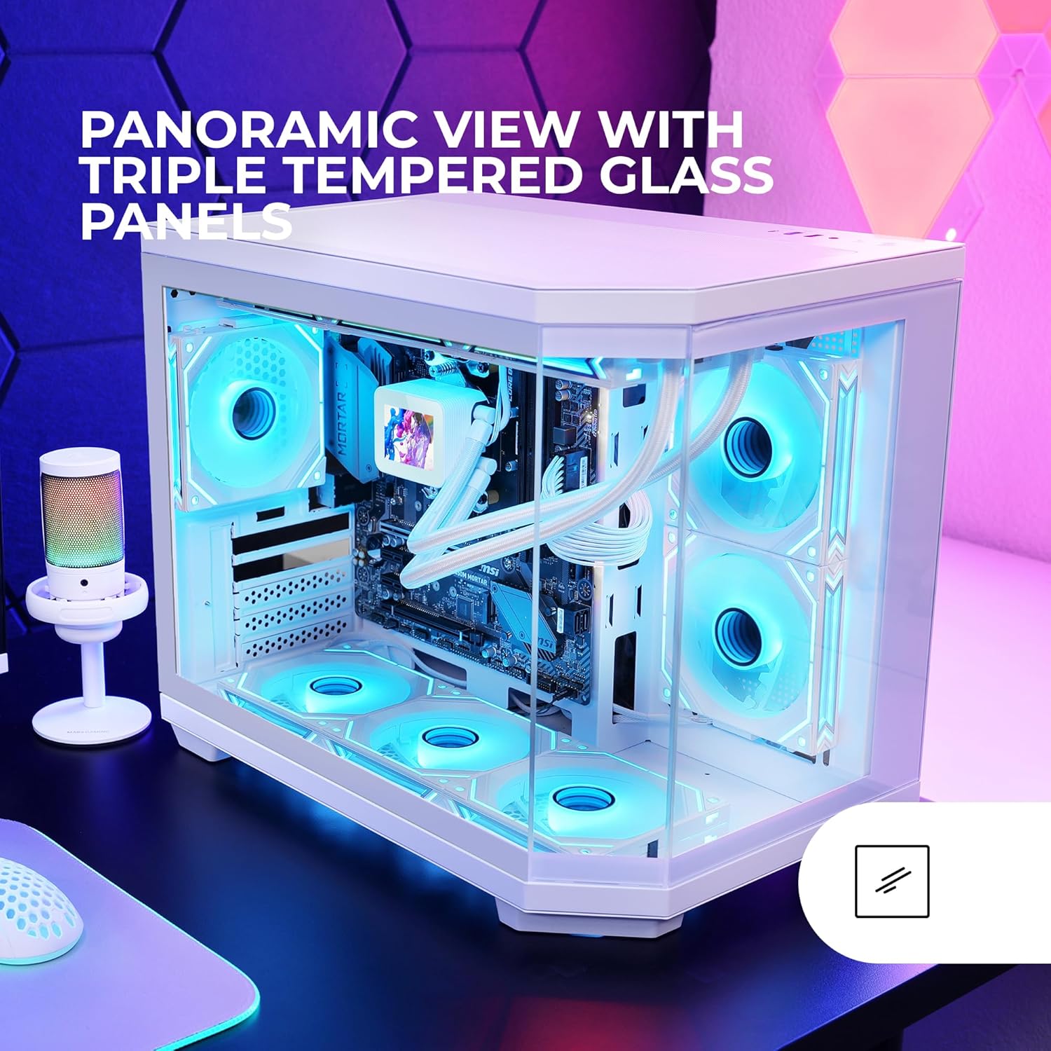 Mars Gaming MC-3TCOREM case with panoramic view through triple tempered glass panels