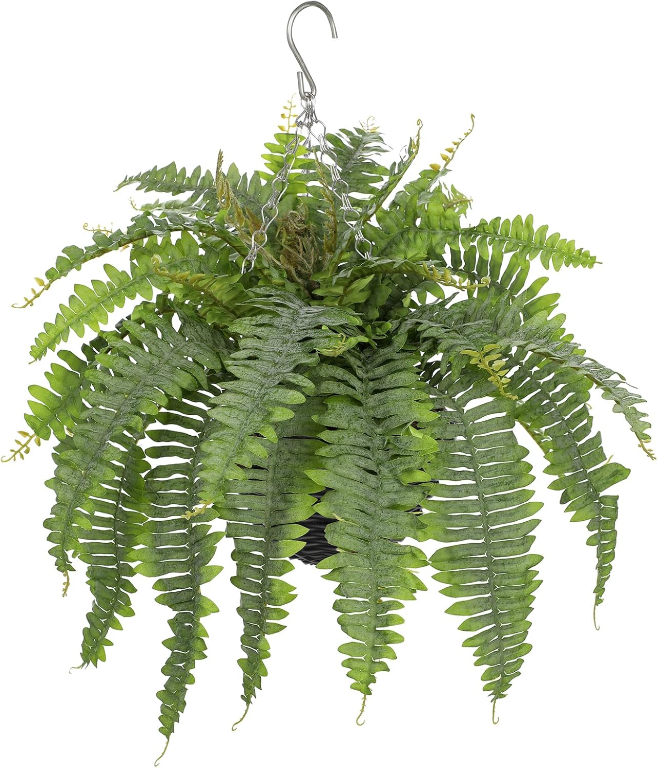 Artificial Fern Hanging Basket Plant 25" Boston Ferns 31 Leaves Greenery Plants with Rattan Pot for Outdoors & Indoor Fake Fern Bush Plant in Pot for Patio Entrance Porch Garden Decor Dusty Green