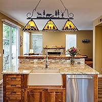 Vista 4 de TOCHIC Tiffany Pool Table Light, 3 Lights Vintage Dining Room Chandelier Kitchen Island Light Fixture, Rustic Farmhouse Billiards Table Lamp for