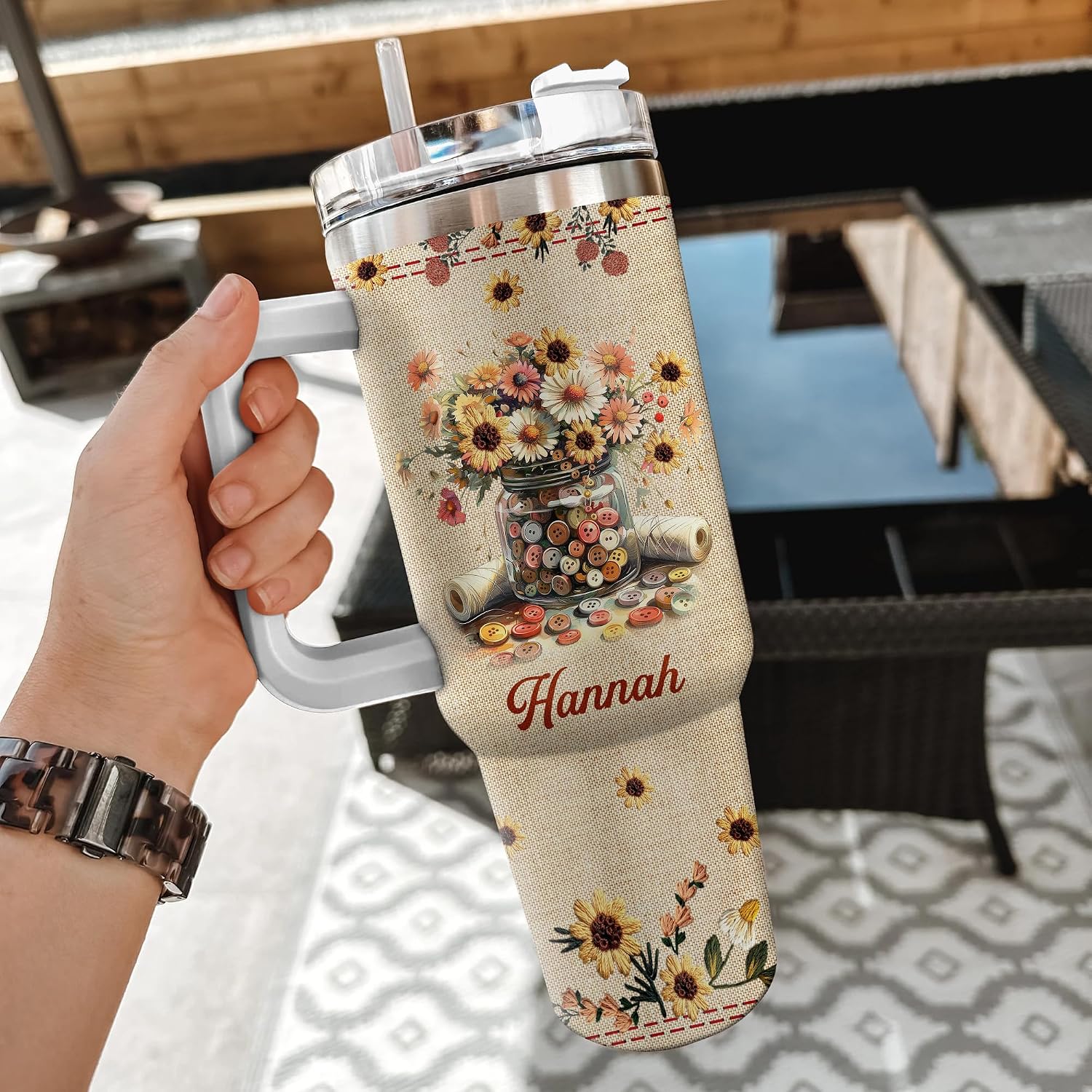 Hyturtle Personalized Sewing Tumbler - Sewing Gifts For Sewing Lover - Sewing Quilting Gift For Women Mom Grandma - Gift For Sewers Inspiration - Custom Name Travel Coffee Cup 40oz With Lid And Straw
