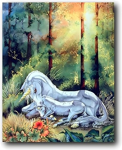 Glades - Póster de fantasía mítica con diseño de unicornio, caballo y bosque de Sue Dawe (16 x 20 pulgadas)