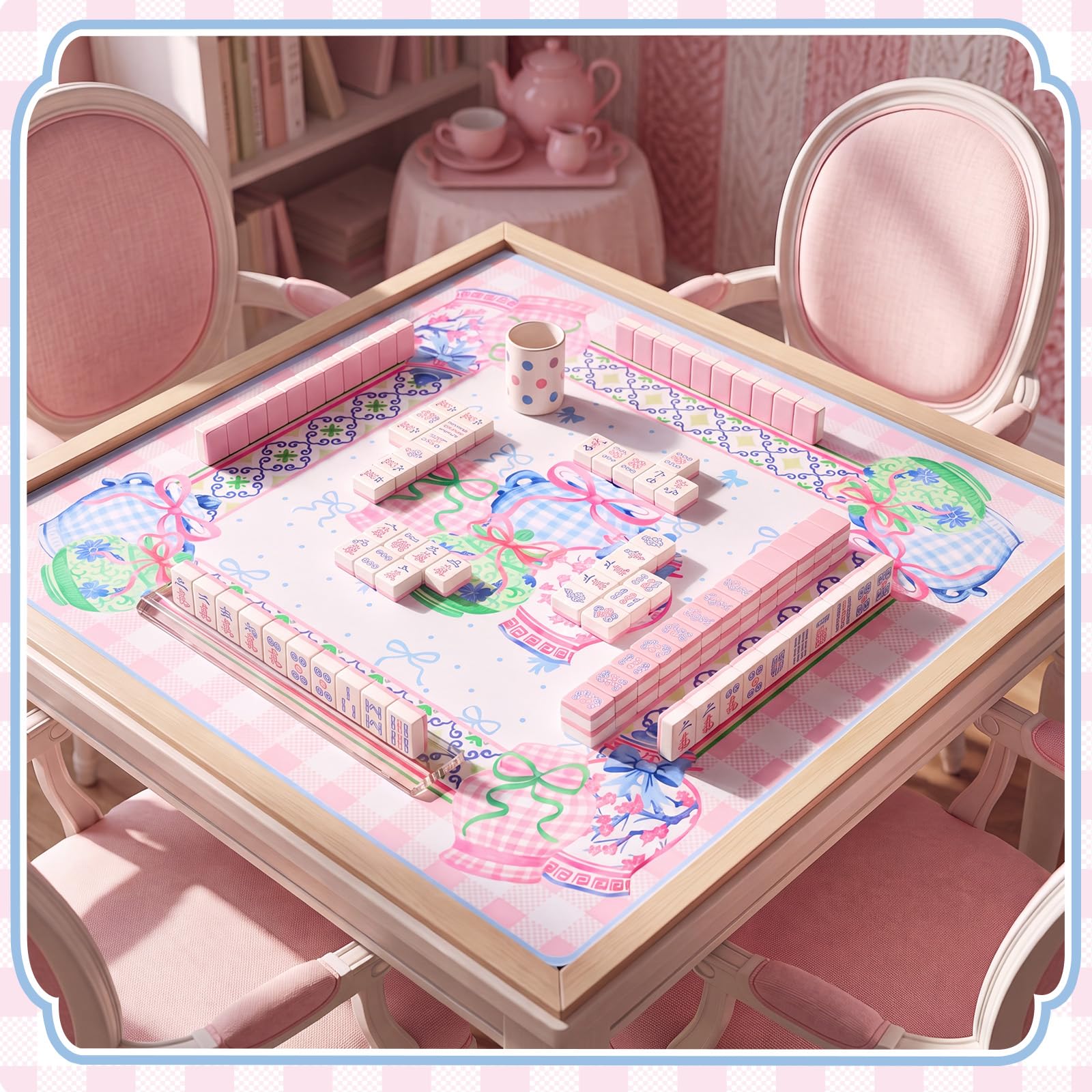 Seenelling Mahjong Tappetino da gioco con regole, antiscivolo, riduzione del rumore, multiuso, per giochi con carte Mahjong, piastrelle (barattolo di zenzero)