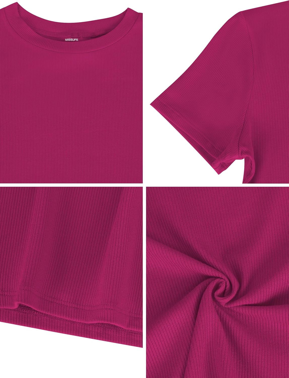 Missufe Women's Crew Neck Short Sleeve Ribbed Knit Slim Fit Summer Casual Basic T Shirt Crop Top 2025 Trendy Y2k Outfits - Image 5