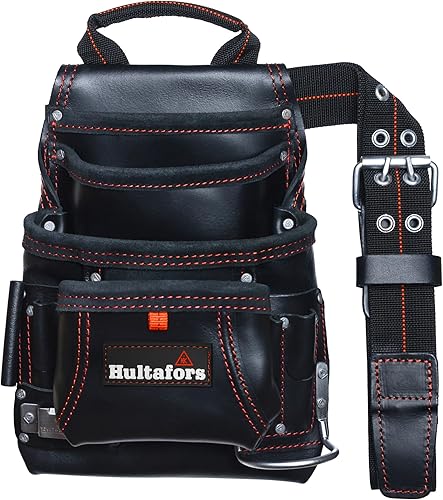Miniatura 3 de Hultafors Work Gear HT5433 Carpenter's - Bolsa de cuero resistente para uñas y herramientas, bolsillos frontales con doble fuelle