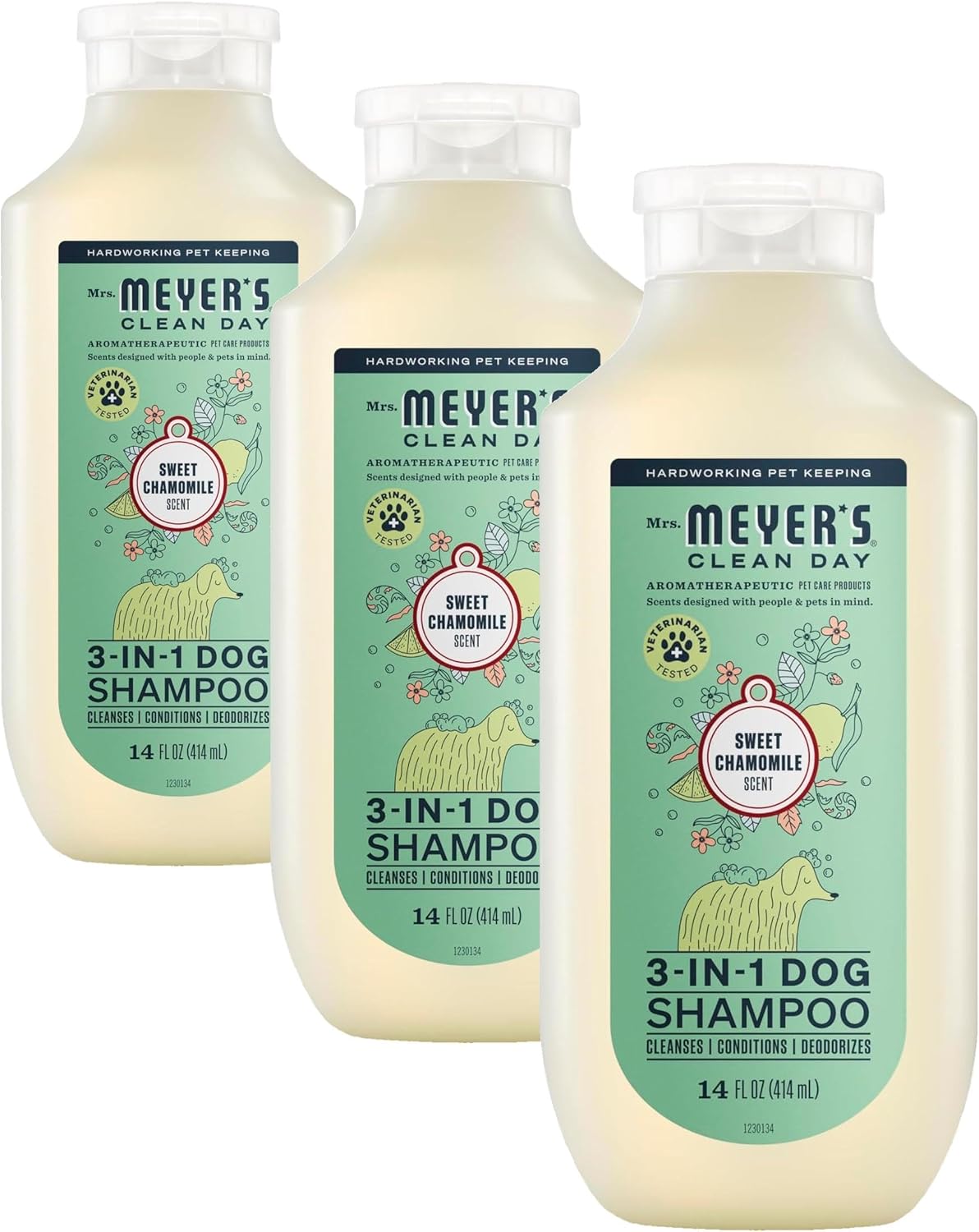 MRS. MEYER'S Clean Day 3 in 1 Dog Shampoo, Sweet Chamomile Scent, 14oz (Pack of 3)