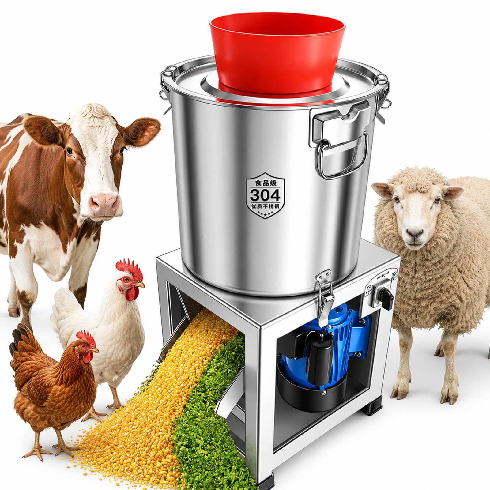 Rebanadora Eléctrica Comercial De Vegetales: Presenta Un Diseño De Gran Diámetro Con Grosor De Corte Ajustable, Adecuada Para Procesar Alimento Para Animales, Vegetales, Granos Y Materiales Sim 2200W