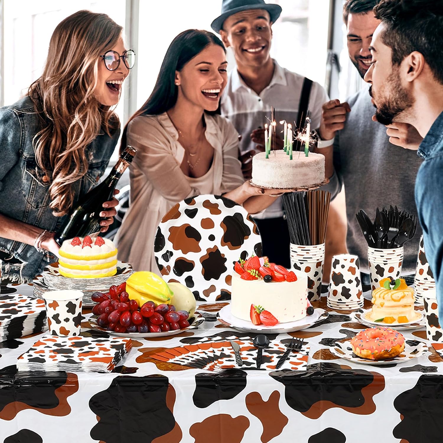 Potchen 452 Pcs Cow Plates Napkins Party Supply, Brown image 4