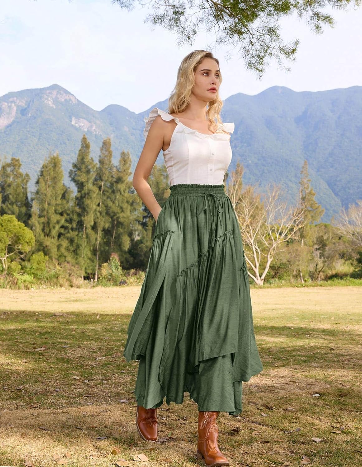 Scarlet Darkness Long Skirts for Women Renaissance Costume Pirate Maxi Skirt Plus Size with Pockets - Image 3