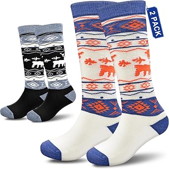 Socks Daze Kids Winter Warm Knee High Merino Wool Blend Ski Snowboard Socks | 2 Pack Over the Calf Thick Cushioned Thermal Boot Socks for Boys Girls Toddler Skating Camping Hiking Trekking Hockey Rugby