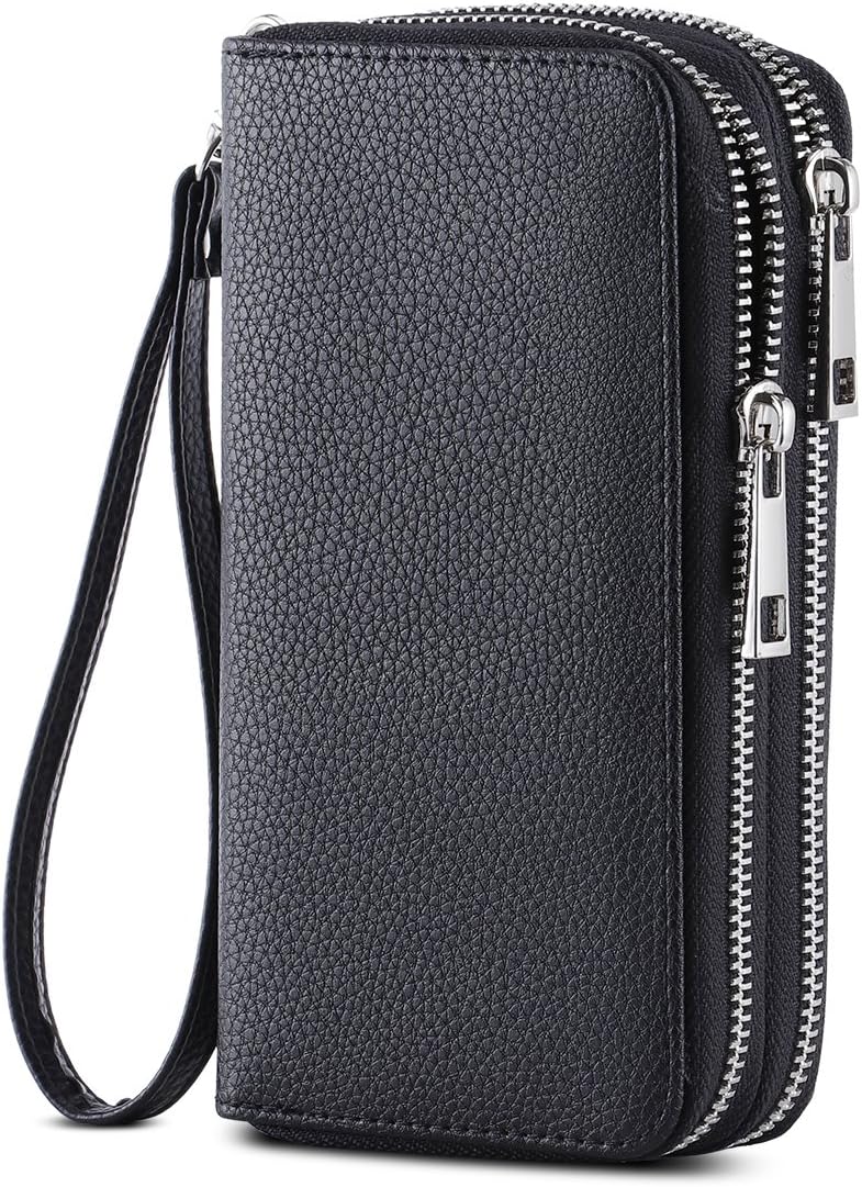 HAWEE Cellphone Wallet for Women Dual Zipper Long Purse with Removable Wristlet