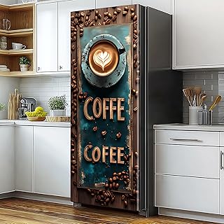 32.3"x78.7" Self-Adhesive Vinyl Refrigerator Stickers Coffee Album Peel and Stick Removable Wallpaper for Doors, Walls, Furniture Wrinkle-Resistant Waterproof No Residue Easy DIY Home Decor