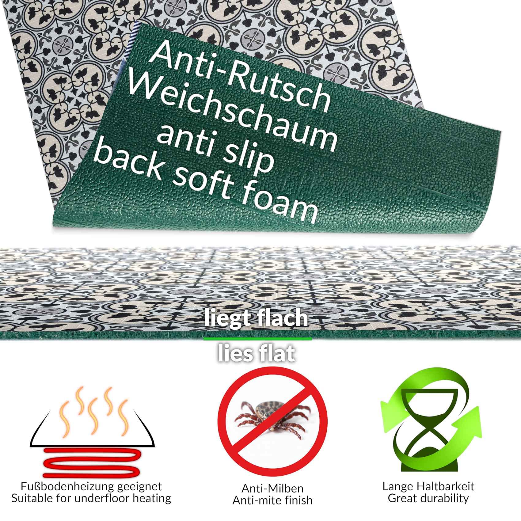 ANRO Küchenteppich Küchenläufer Teppich Läufer Küche waschbar rutschfest Liberty Abwaschbar 240 x 52cm