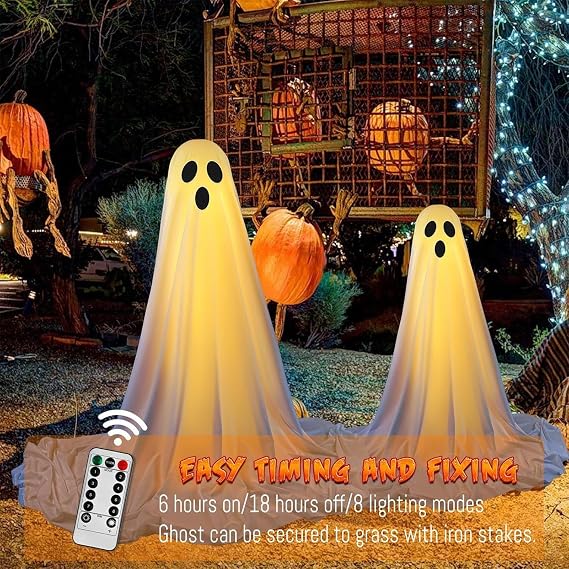 Light Up Ghost Halloween Decorations | Creepy Lighted Ghost Outside Decor With Remote Control - Eerie Home Accents for Festival Holiday Lawn Party Gardens Porches Escape Room