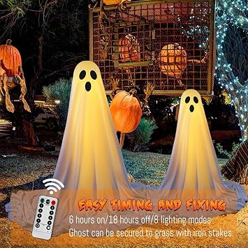 Light Up Ghost Halloween Decorations | Creepy Lighted Ghost Outside Decor With Remote Control - Eerie Home Accents for Festival Holiday Lawn Party Gardens Porches Escape Room