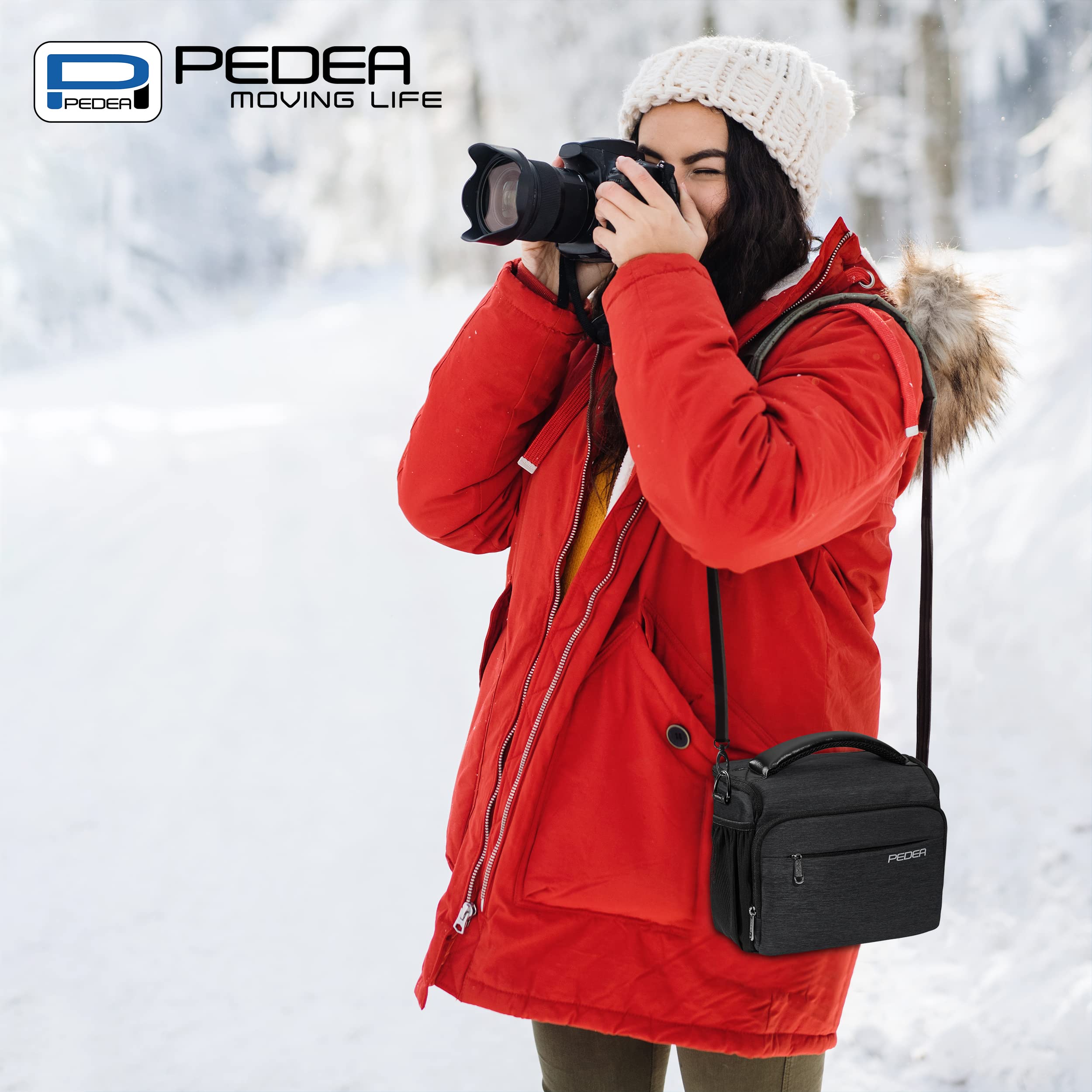 PEDEA DSLR-Kameratasche "Noble" Fototasche für Spiegelreflexkameras mit wasserdichtem Regenschutz, Tragegurt und Zubehörfächern, Gr. XL anthrazit