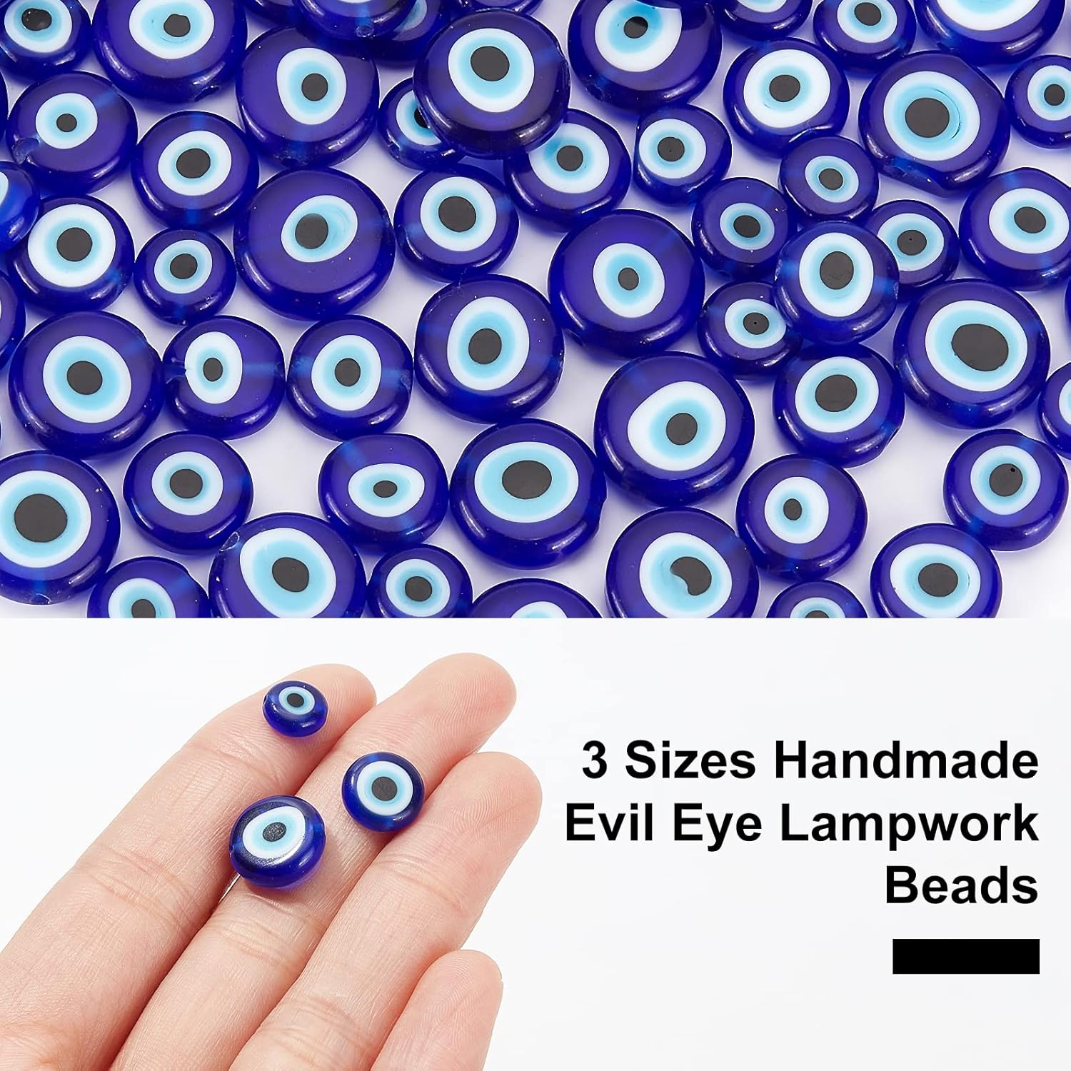 NBEADS 119 Pcs 3 Sizes Flat Evil Eye Beads - Image 4