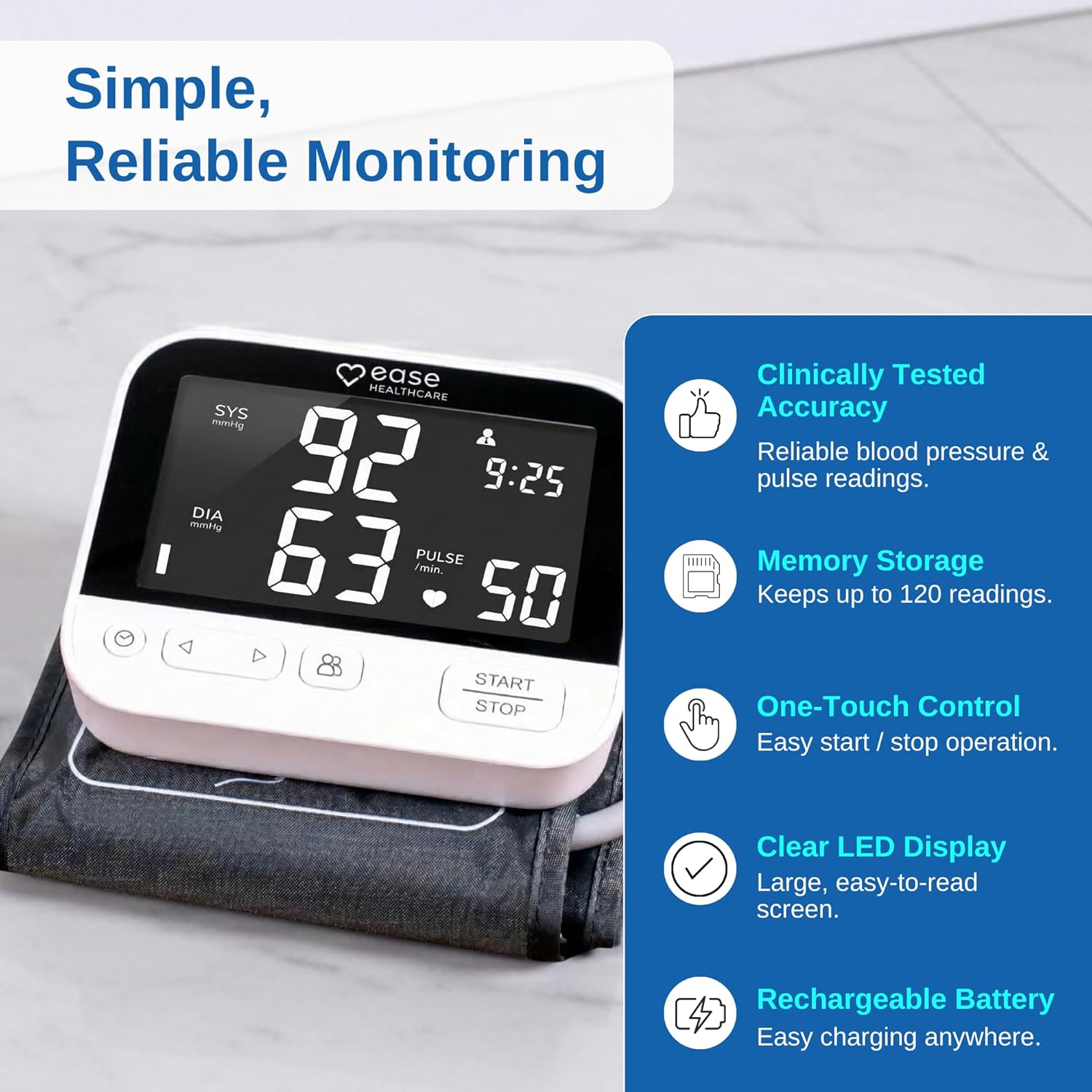 Blood Pressure Monitor Upper Arm with Bluetooth - Digital BP Machine for Home Use - Automatic Cuff 8.7-16.5 in - Large LCD Display with Voice Guidance - 120 Memory B21HT