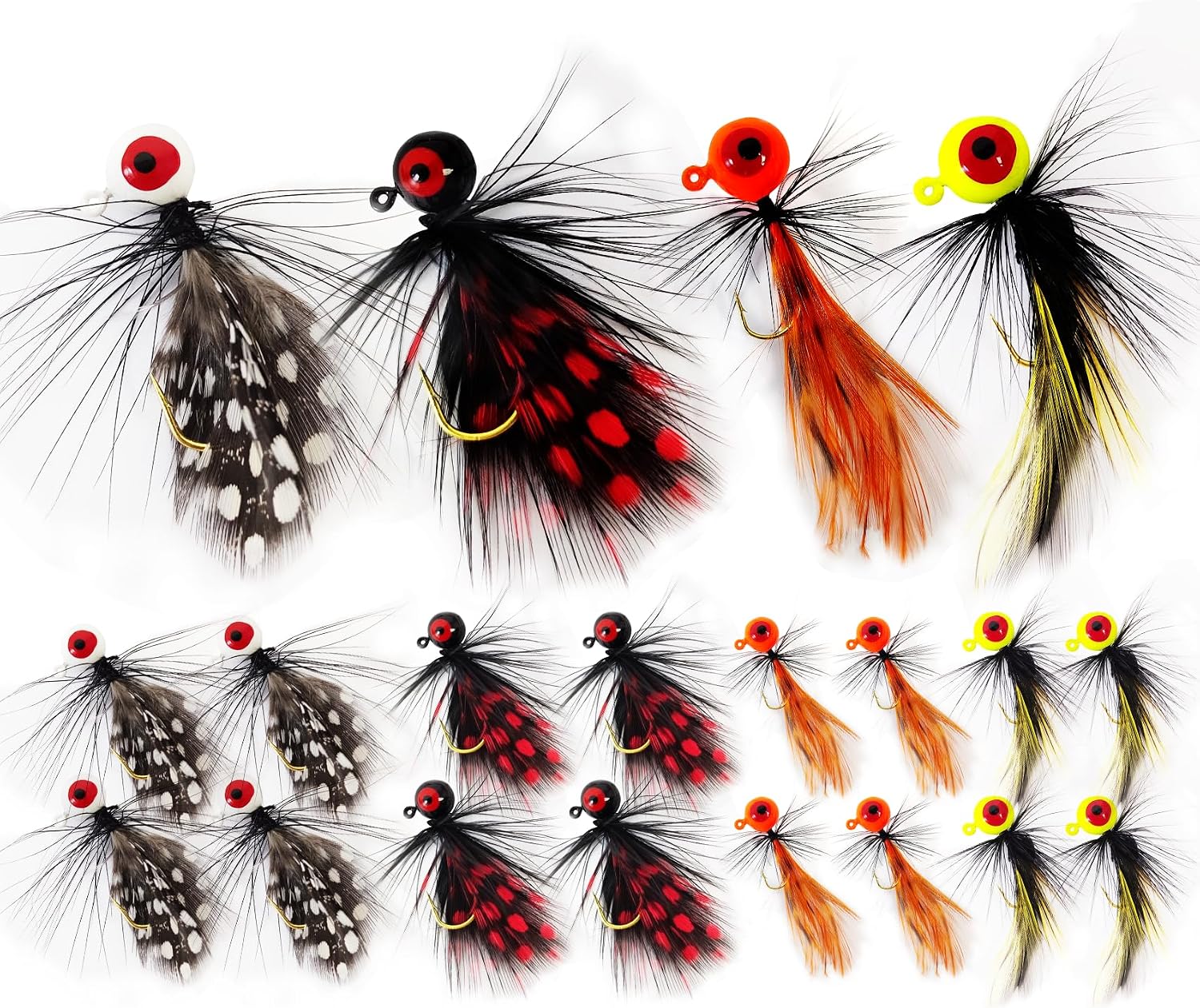 Eupheng Hand-Tied Feather Hair Jigs, 1/16oz 1/32oz 1/8oz, 12PCS/20PCS Marabou Jigs with Spinner Blade for Trout, Crappie, Walleye, Panfish, Sunfish, Bluegill