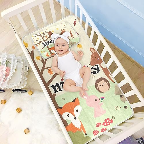 Miniatura 2 de Protector de colchón personalizado para cuna de animales del bosque para niños y niñas, tapete de seda de hielo para cama, sábanas para cuna,