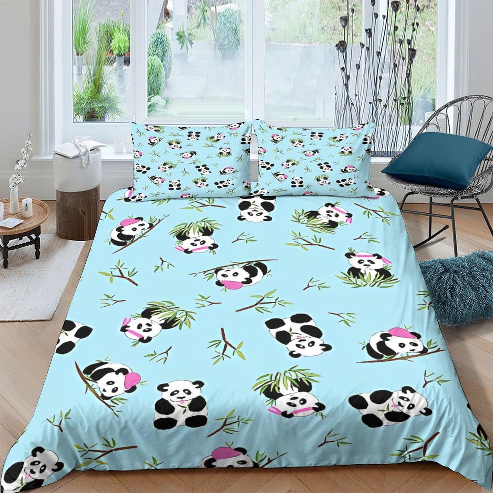 Parure de lit panda 3D pour chambre d'enfant et adulte housse 220x240cm en microfibre