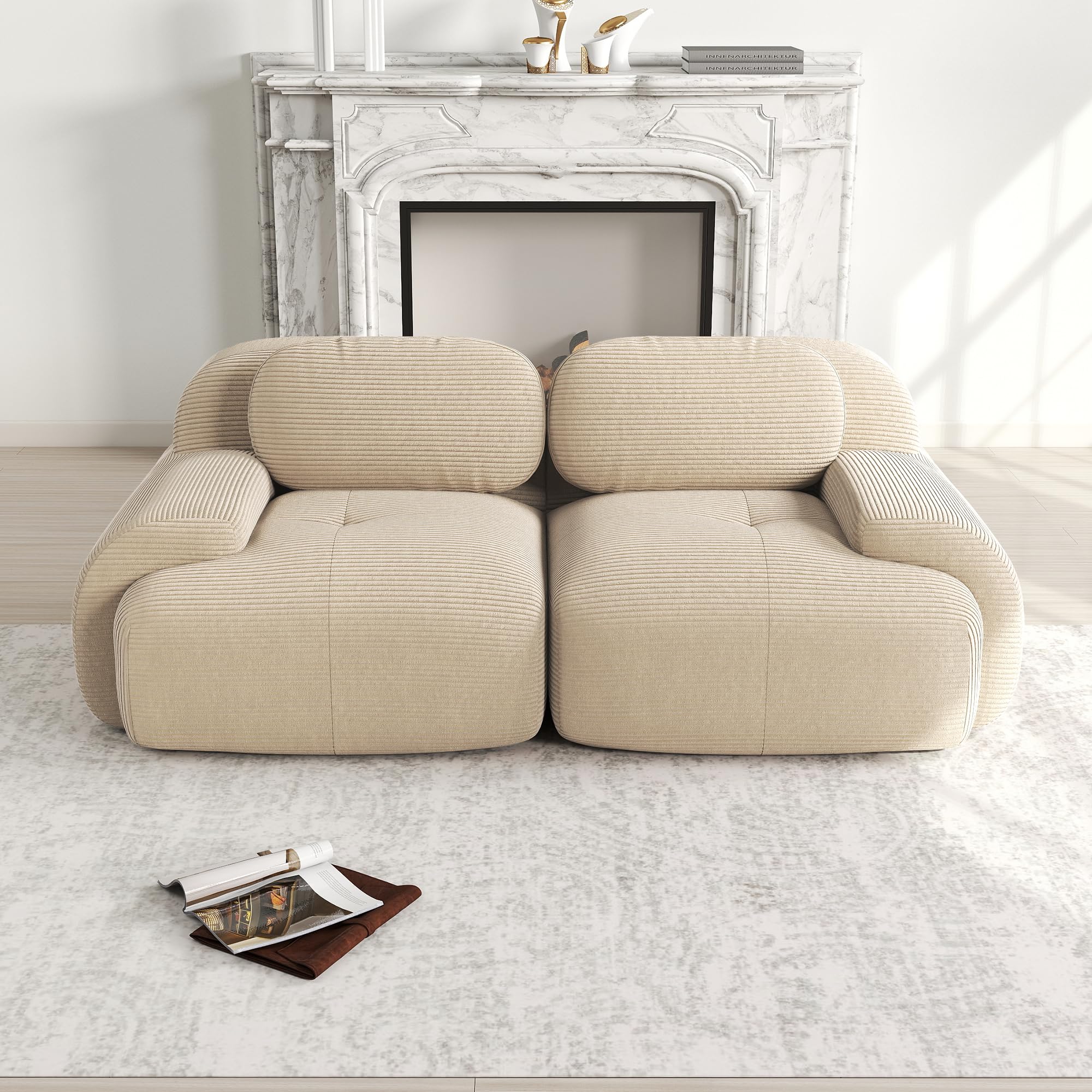 Sofá modular de pana color beige, sin montaje, para sala de estar o cine en casa