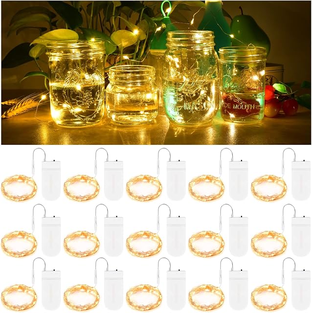 BROTOU 15 Pack LED String Lights, Battery Operated LED Fairy Lights Waterproof Silver Copper Wire 2M 20 Led Firefly Starry Lights for DIY Wedding Party Christmas Halloween Bar Club Hotel (Warm White)