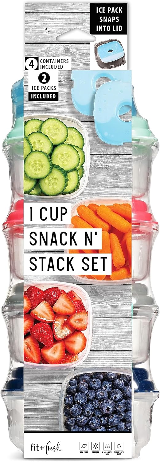 Fit & Fresh 8oz Containers With Ice Packs and 4oz Multicolor Condiment Containers image 2