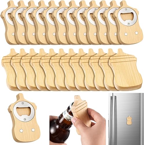 Vesici 24 piezas Abrebotellas magnético 6.35 cm DIY Bambú en forma de biberón Abrebotellas de madera Imán para nevera Adhesivo para refrigerador