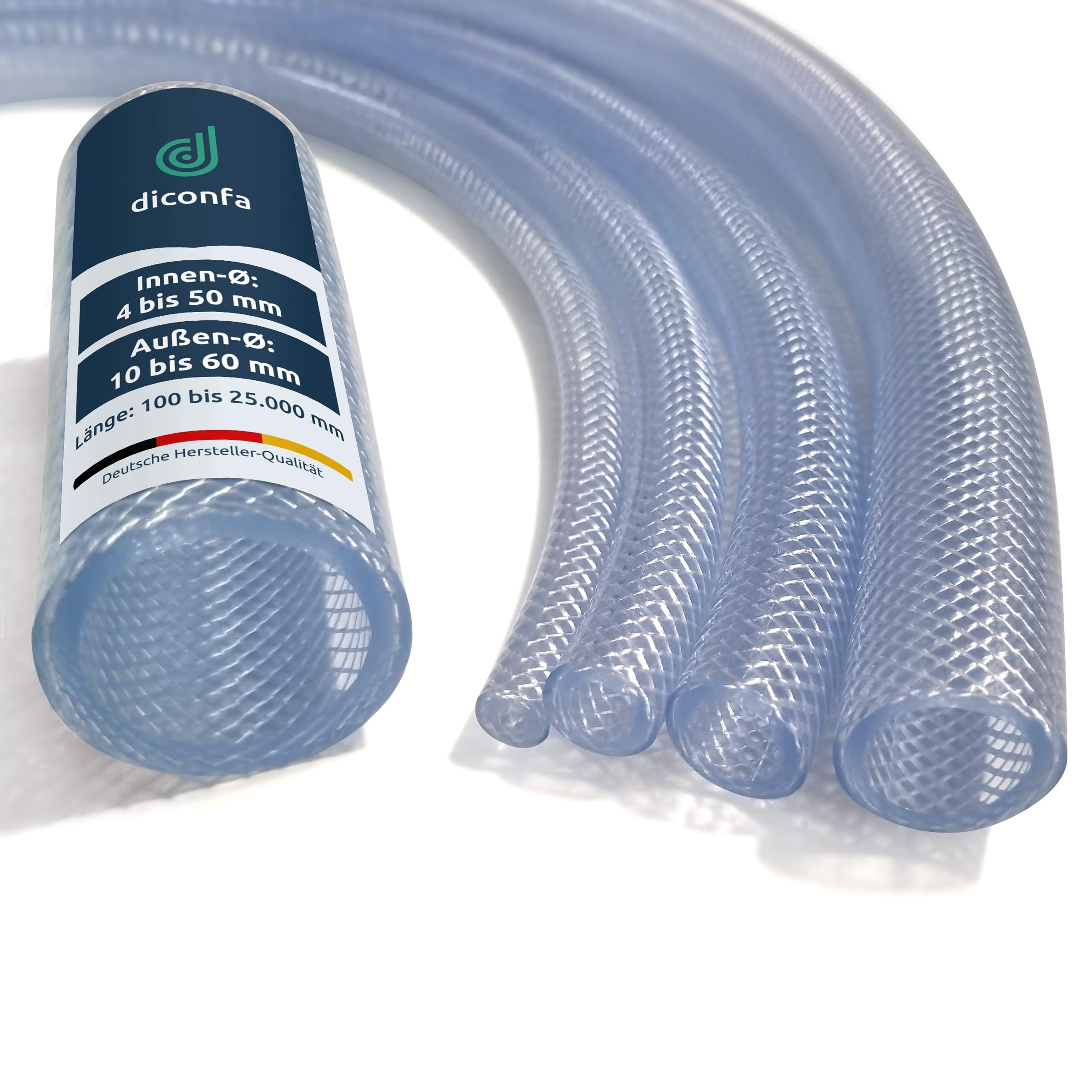 diconfa PVC Schlauch Gewebeschlauch Ø 10 bis 60mm LÄNGE: 0,1m bis 25m AUSWAHL: 32/42 mm, 2900mm (2,9m) lang - Lebensmittel-qualität Flüssigkeit Druckluftschlauch Wasserschlauch FDA KTW EU-Ware