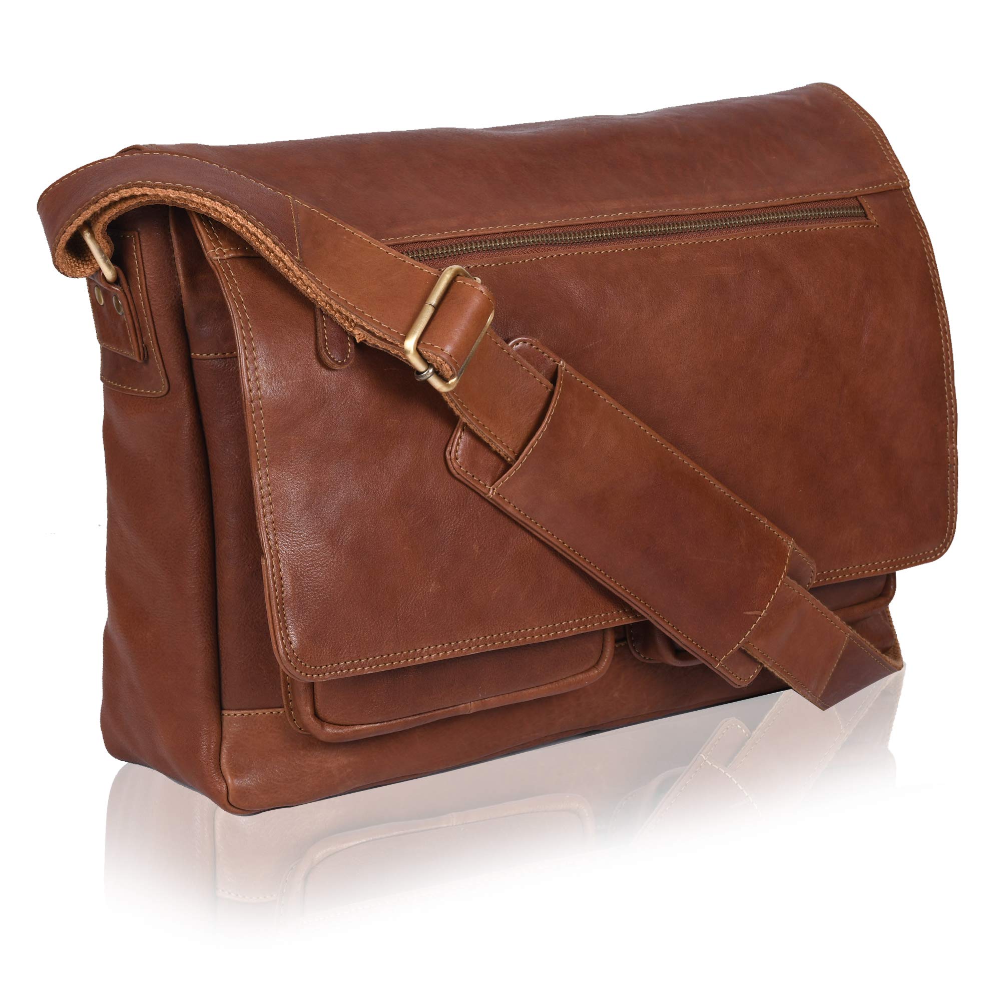 Leather Messenger Bag for Men & Women 14inch laptop Bag for Travel College Work - Handmade by VALENC
