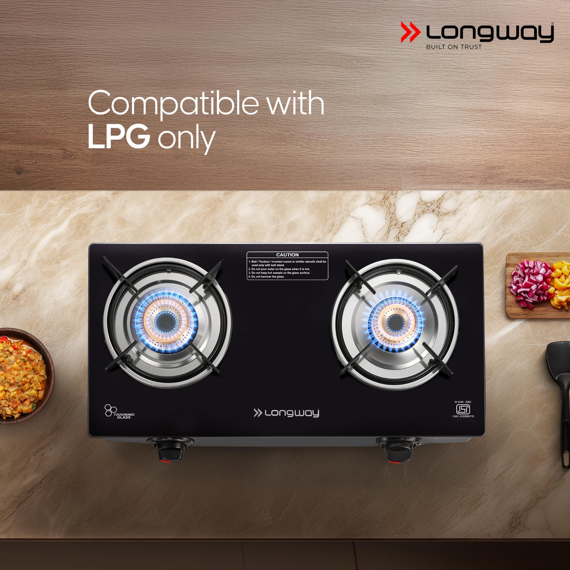 Longway Furn Glass Top Gas Stove - 2 Burner, Black -3 Longway Furn Glass Top Gas Stove - 2 Burner, Black -3