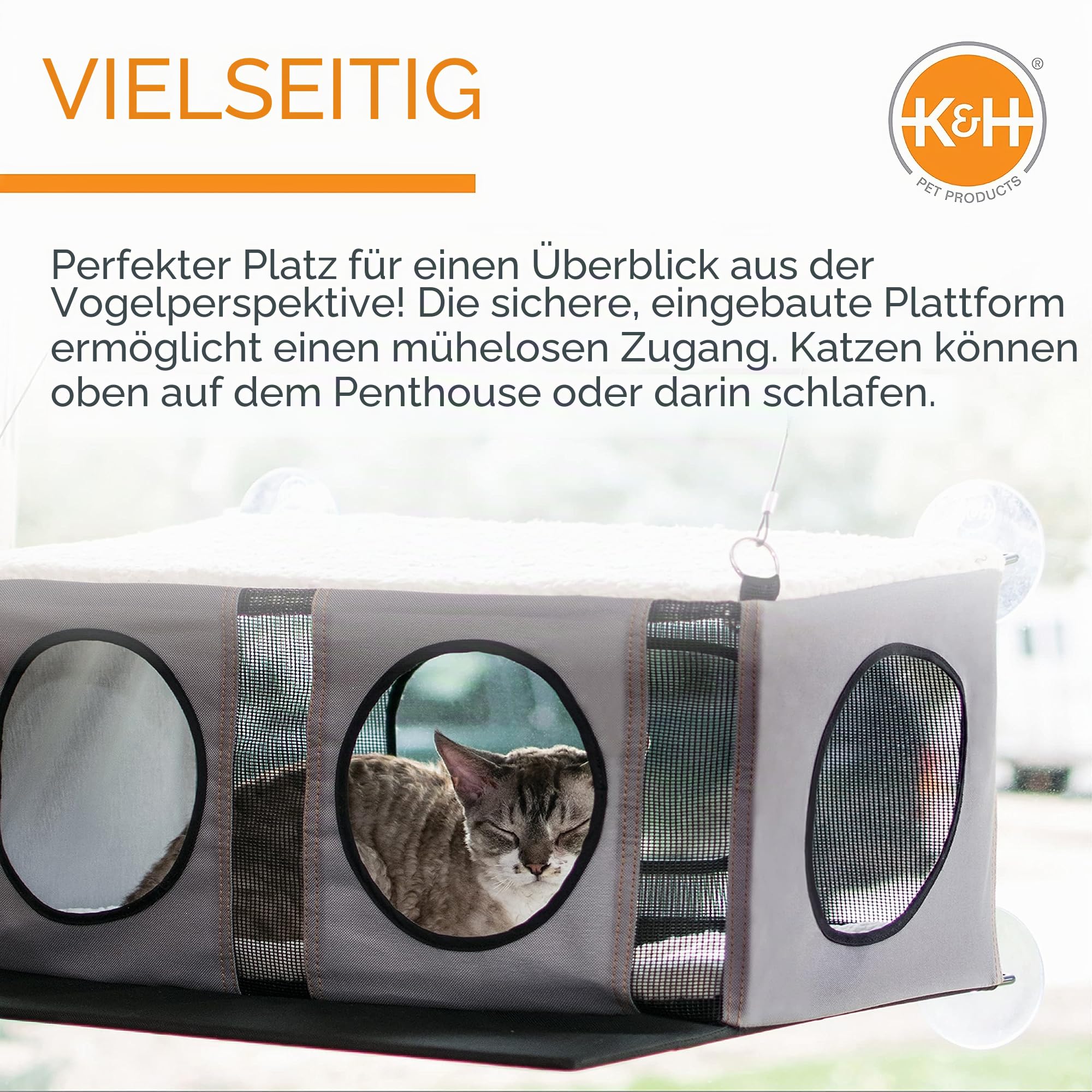K&H Pet Products Katzenfensterstange für große Katzen, EZ Mount Penthouse Fensterbank Katzenbett, Stabile Katzenhängematte für Fenster, Katzensitzstange Katzenregal, Katzenfensterbett Katzenmöbel,