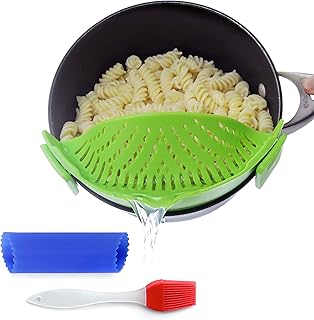 Clip-On Kitchen Food Strainer for Spaghetti, Meat, Pasta, & Ground Beef Grease, Colander & Sieve Snaps or Clip On Bowls, P...
