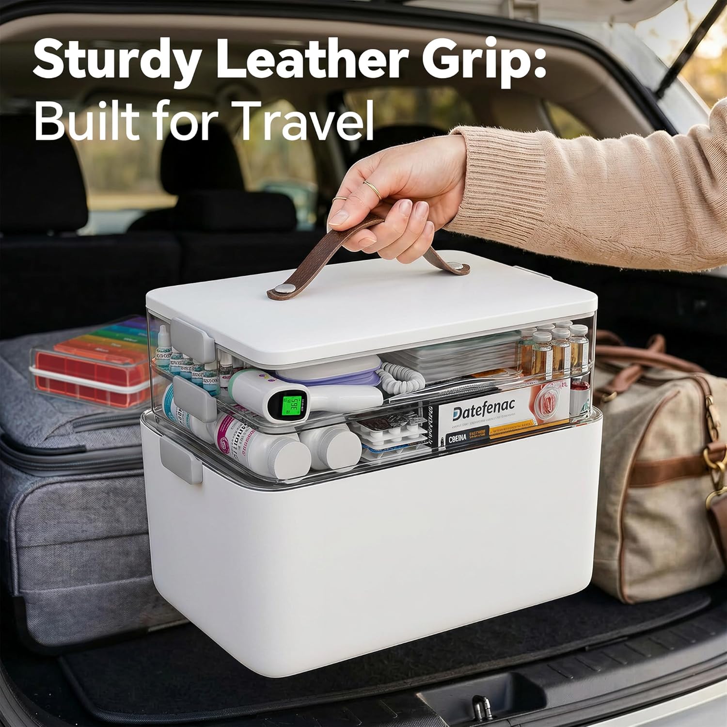 CTIME 3-Tier Medicine Organizer with Pill Case - Portable Pill Case & Empty First Aid Kit for Home, Travel, RV, School, Dorm, Ideal Elderly, Father Gift