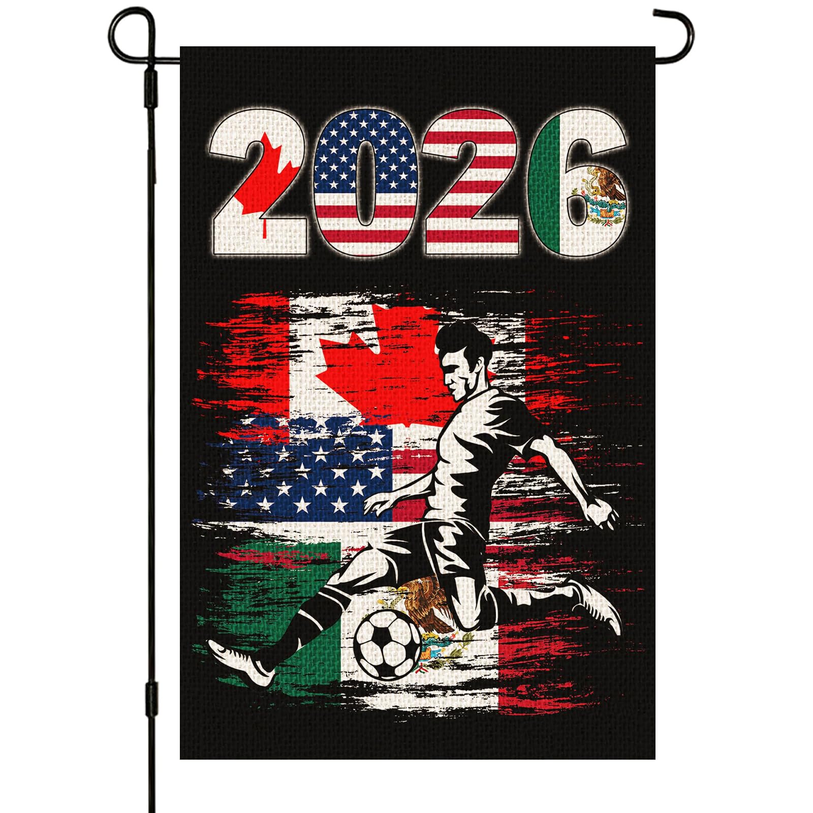World Cup Football 2026 United States-Mexico-Canada Outdoors Garden Flag Double-Sided Design for World Cup Themed Party Fans' Get-Together Courtyard Garden Decorations 45x30cm