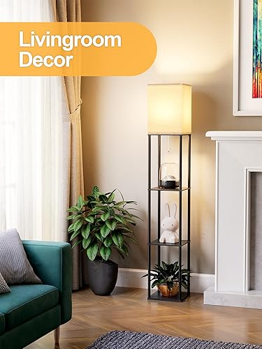 Miniatura 7 de Lámpara de pie con estantes para sala de estar, paquete de 2, lámpara de pie con 3 bombillas LED CCT, lámpara de columna de pie, organizador de