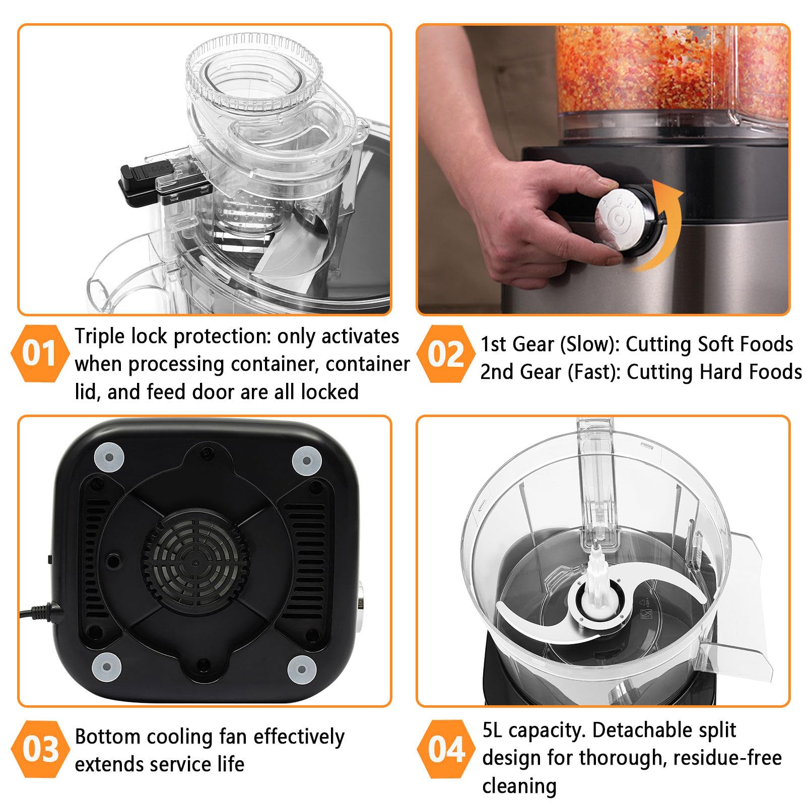Cortador de Verduras electrico espiralizador de Verduras, Gran Capacidad de 5000 ml, 4 Cuchillas y 5 Rejillas de Corte, válido para Uso doméstico y Comercial Diario