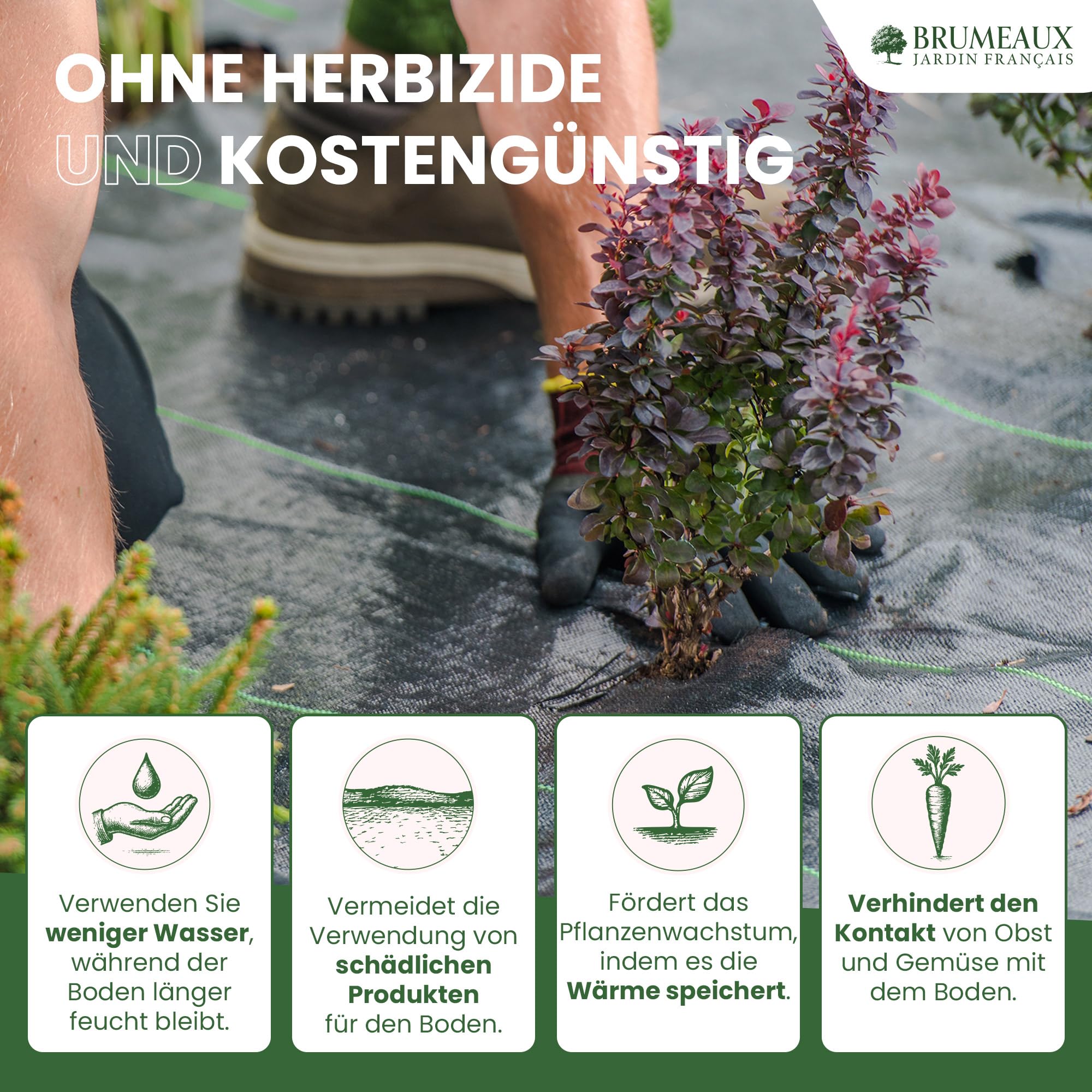 SKYLANTERN BRUMEAUX Unkrautvlies 50m², 100g/m² – Schwarzes Gartenvlies Für Gemüsebeete & Wege, UV-beständig & Reißfest