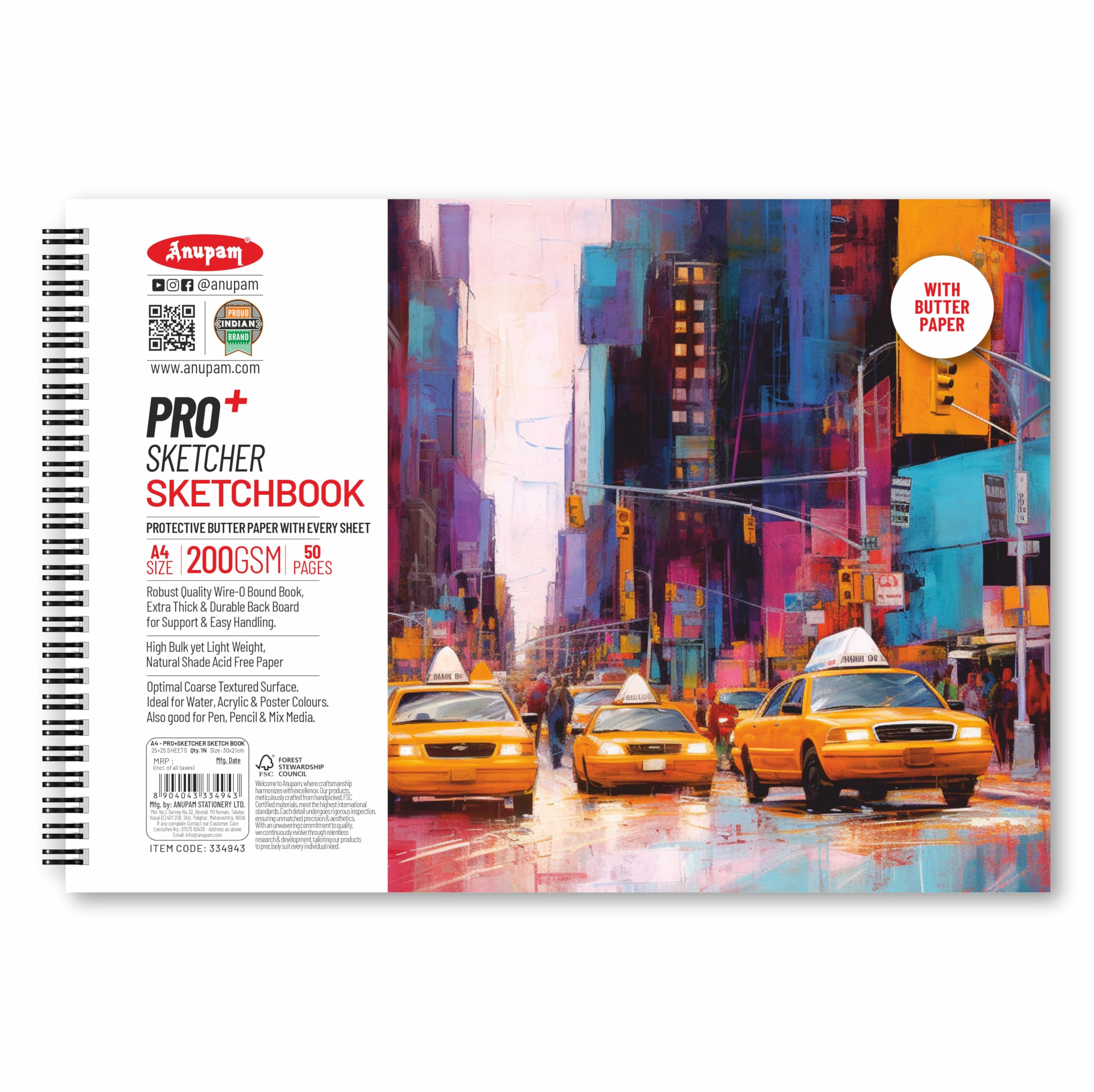 Anupam Pro Sketcher Drawing Book with Butter Paper Pages A4 Size Spiral-Bound Sketchpad 200 GSM for Artists, Kids & Professionals (25 Sheets, 50 Pages) (Pack of 2)-image-14