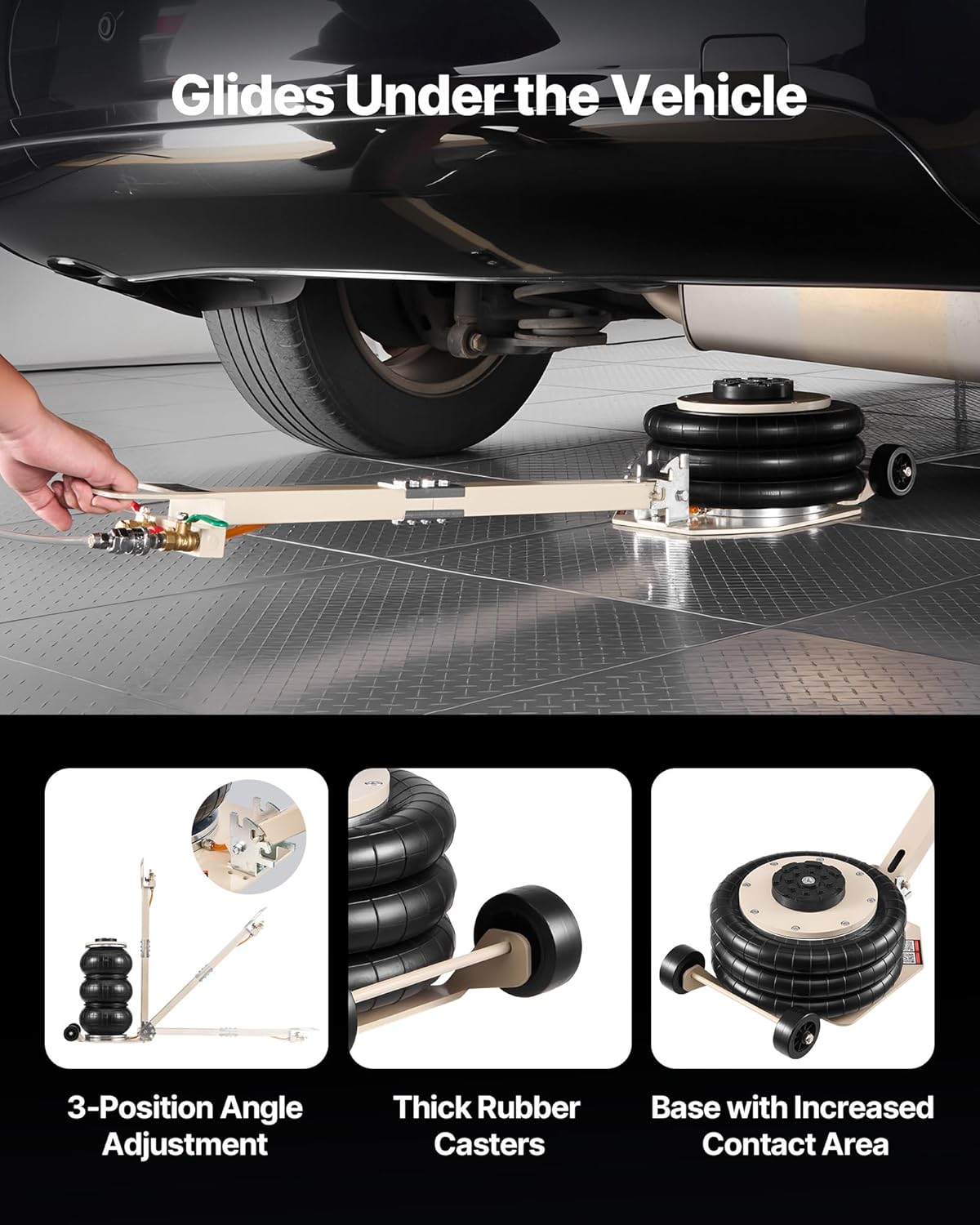 VEVOR Air Jack sliding under a vehicle with adjustable handle