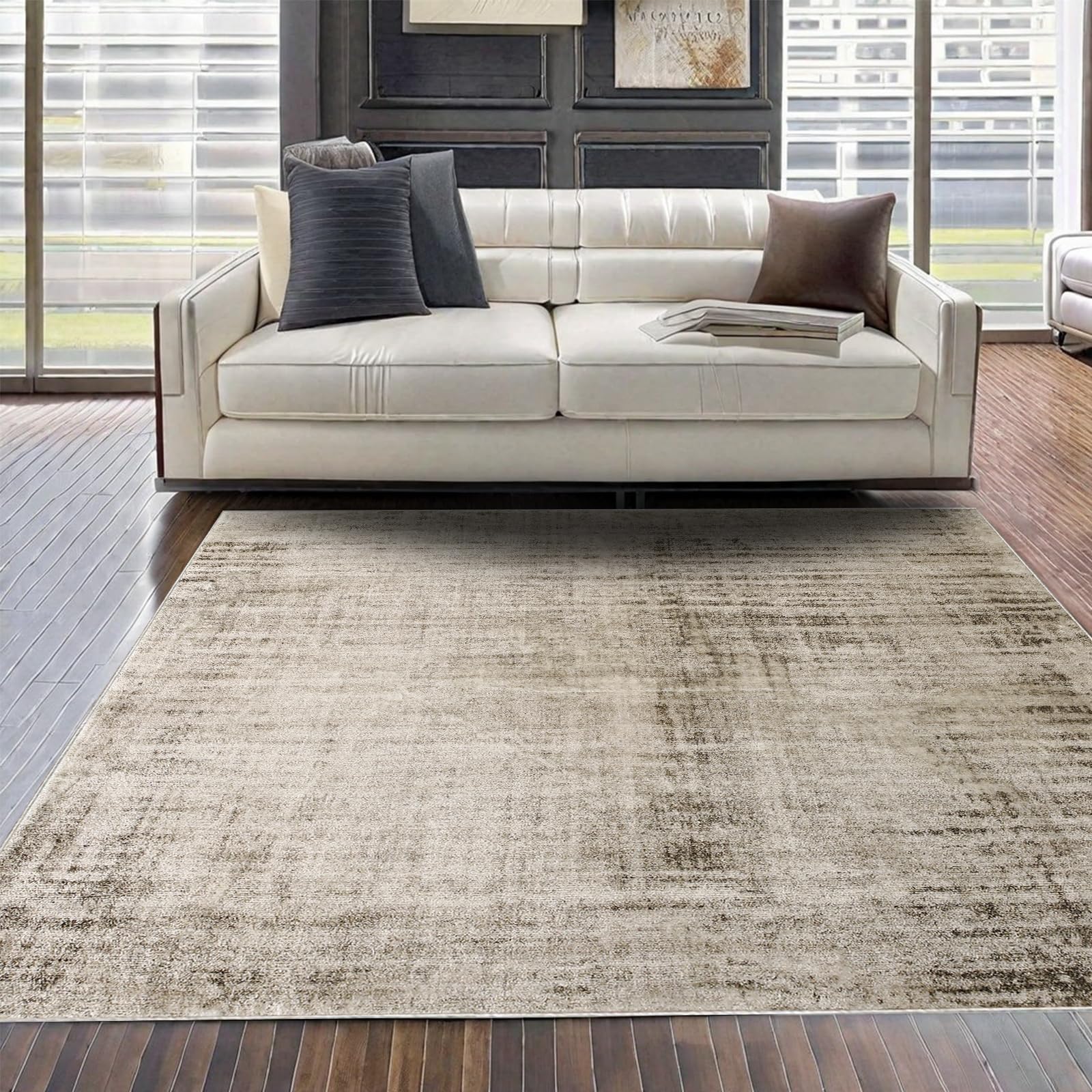 Tinyboy-hbq Tappeto Salotto Moderno Geometrico Astratto Tappeto Soggiorno Pelo Corto Morbido Antiscivolo Tappeti Salotto Grandi Camera da Letto (160 x 200 cm, Abstract Beige Grigio/Marrone chiaro)