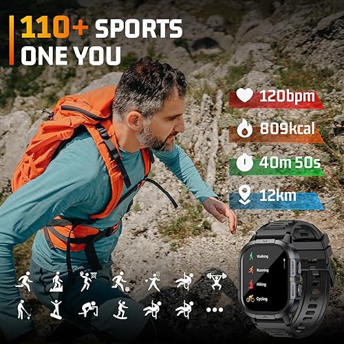 Miniatura 4 de Relojes inteligentes militares para hombres, 2.06 pulgadas AMOLED (respuestahacer llamadas), IP68 Fitness Activity Step Tracker con monitor de
