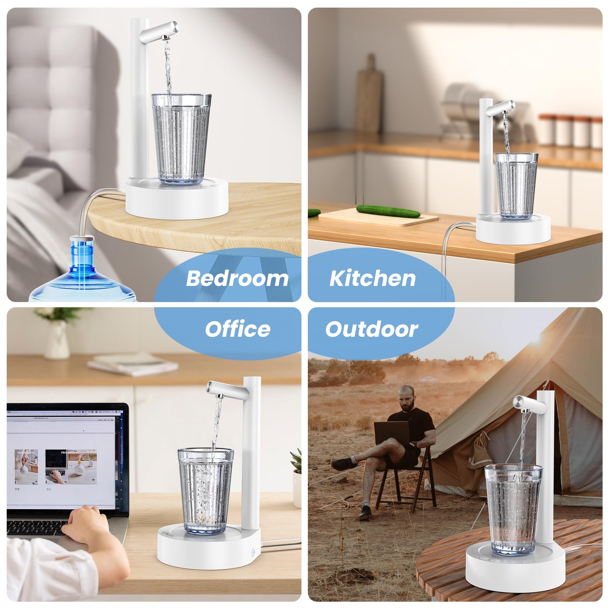 TOPUONE Smart 7-Level Desktop Water Dispenser - Portable USB Rechargeable Countertop Pump For Universal Bottles (Blue)