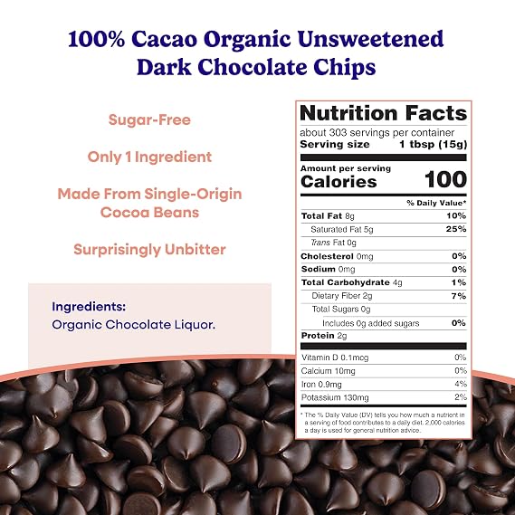 Pascha Bulk Organic Unsweetened 100% Dark Chocolate Baking Chips, 10 Pound