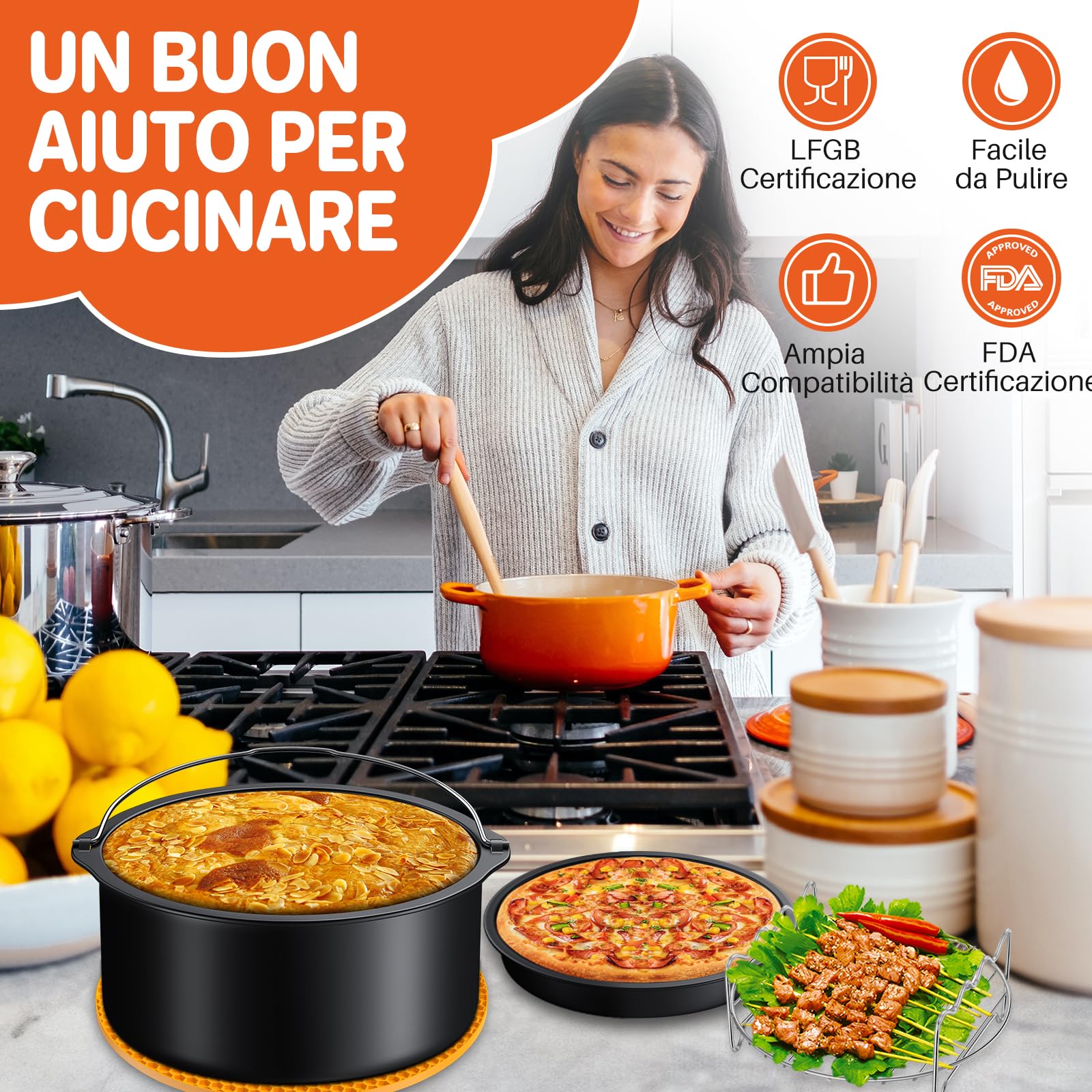 Piastra Per Friggitrice Ad Aria 17.5x17.5cm - Griglia Antiaderente, Lavabile In Lavastoviglie - Foto 9