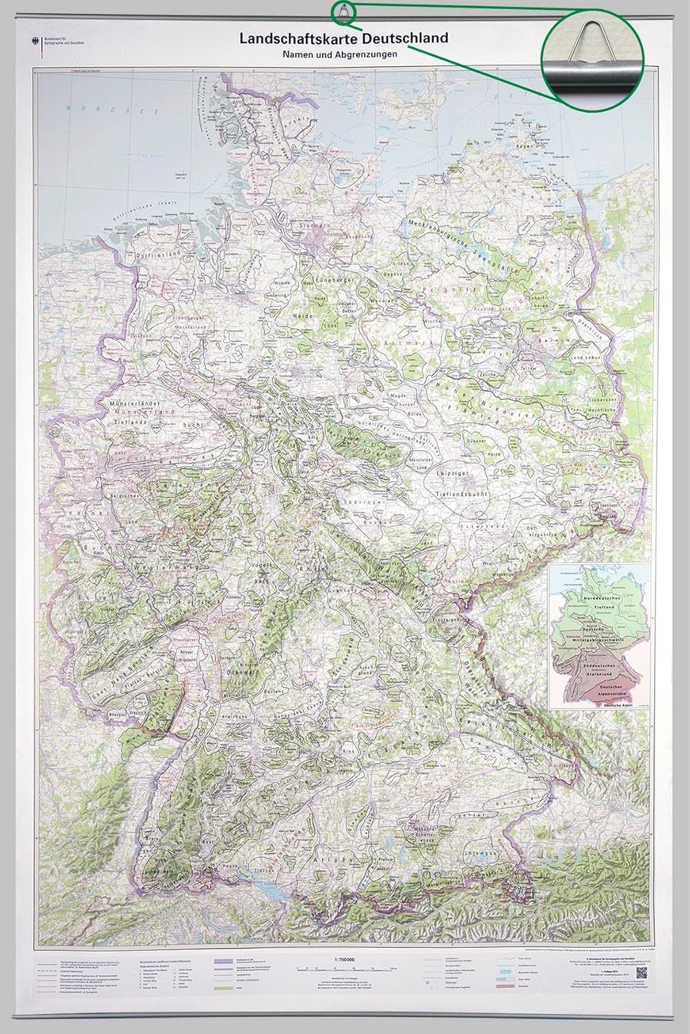 Landschaftskarte Deutschland 1 750 000 Wandkarte mit Aufhänger und Bestäbung (Deutschland Landschaftskarte Deutschland 1 750 000 Wandkarte mit Aufhänger und Bestäbung (Deutschland