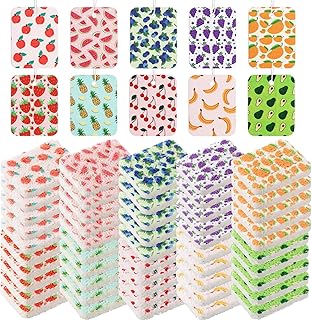 Maxdot 50 Counts Compressed Cellulose Sponges Bulk Fruits Pattern Natural Kitchen Compostable Non Scratch Dish Sponges for Washing Dishes,Cleaning Countertop Sink,Kids DIY