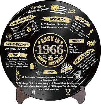 Holkcog 60th Birthday Party Decorations for Men Women, Back in 1966 Poster Vinyl Record, 60th Party Poster Sign With Stand, 60th Anniversary Class Reunion Gift, 1966 Themed Table Decor 60 Year Party